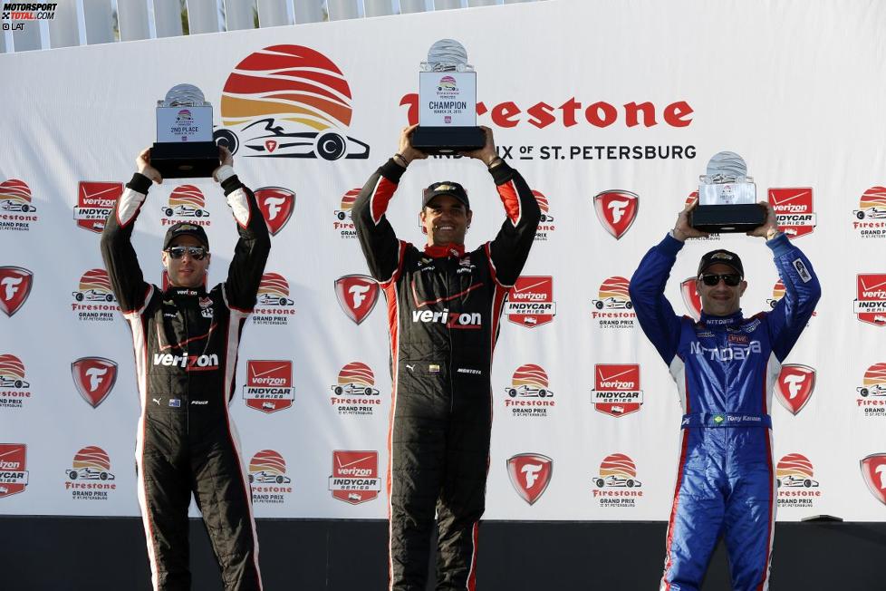 Das Podium in St. Pete: Juan Pablo Montoya (Penske), Will Power (Penske) und Tony Kanaan (Ganassi) 