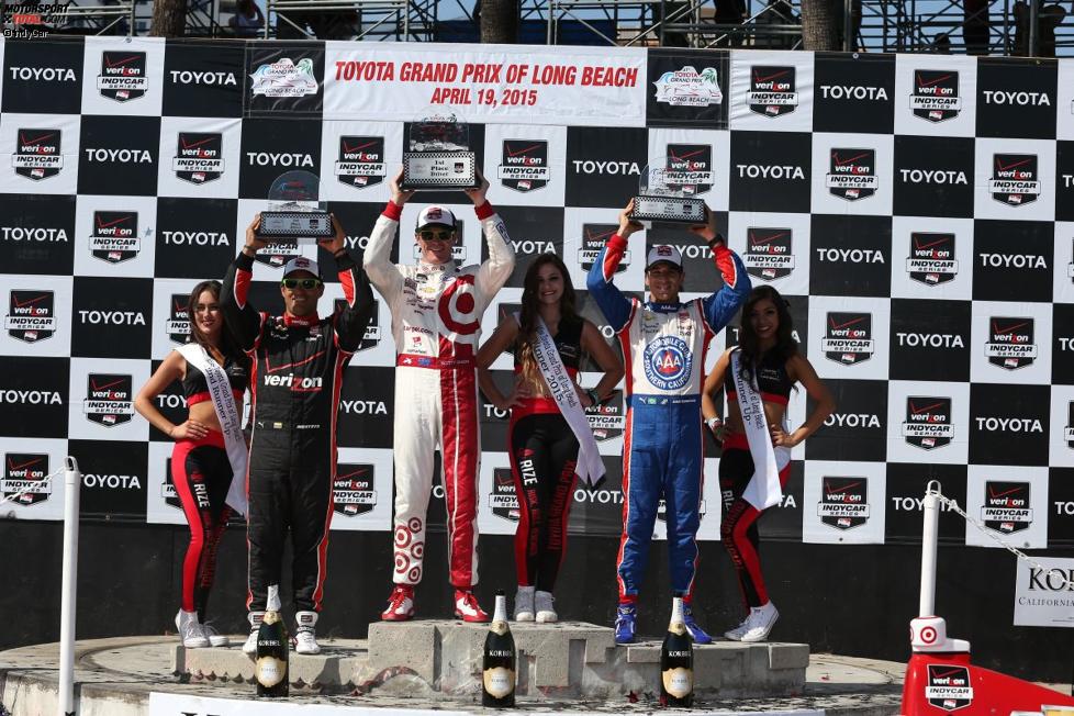 Das Long-Beach-Podium: Scott Dixon, Helio Castroneves und Juan Pablo Montoya