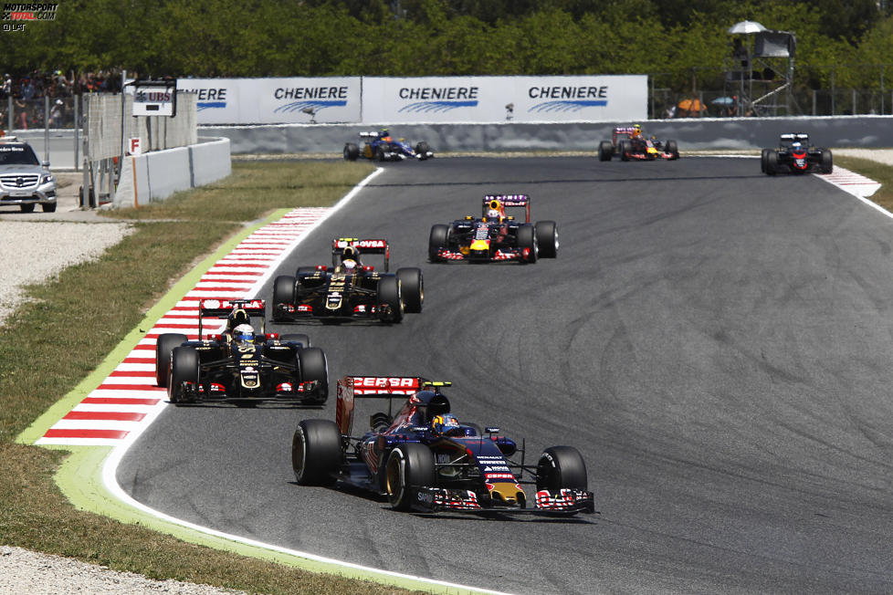 Carlos Sainz (Toro Rosso), Romain Grosjean (Lotus), Pastor Maldonado (Lotus) und Daniel Ricciardo (Red Bull) 