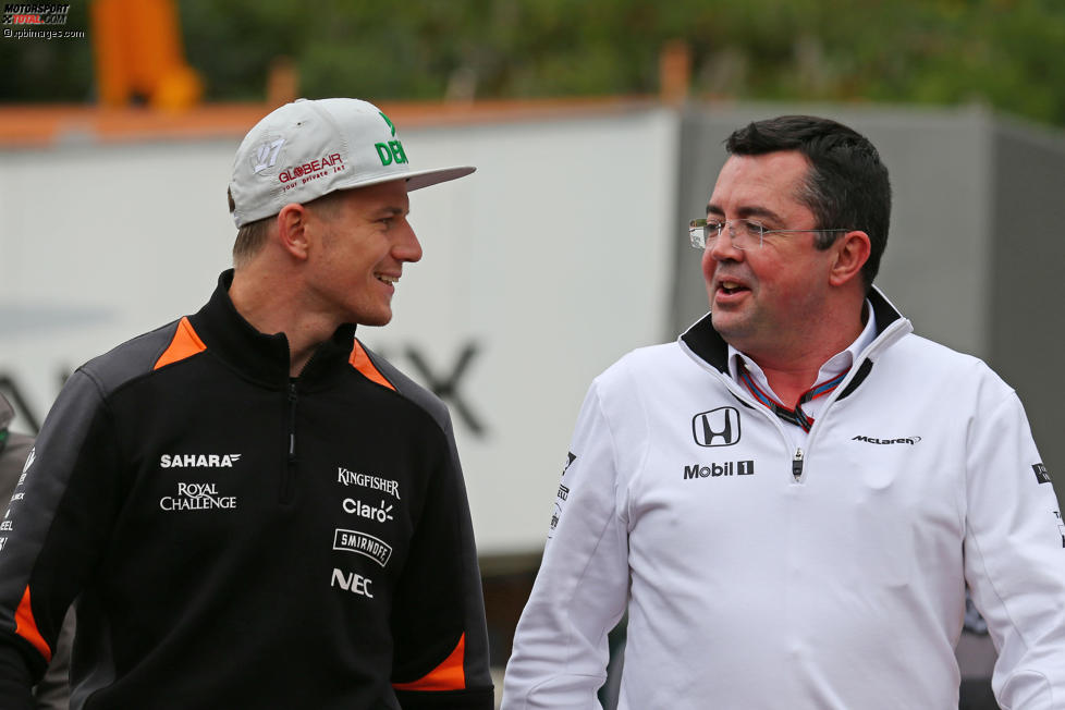 Nico Hülkenberg (Force India) und Eric Boullier 