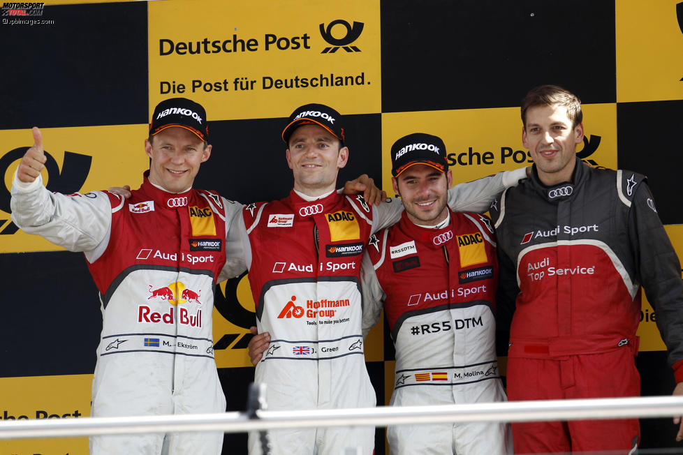 Mattias Ekström (Abt-Audi-Sportsline), Jamie Green (Rosberg-Audi) und Miguel Molina (Abt-Audi-Sportsline) 