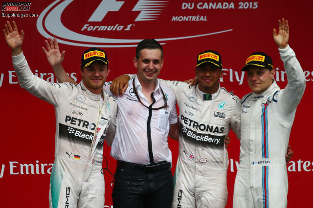 Endlich: Valtteri Bottas (rechts) mit seinem ersten Podium 2015