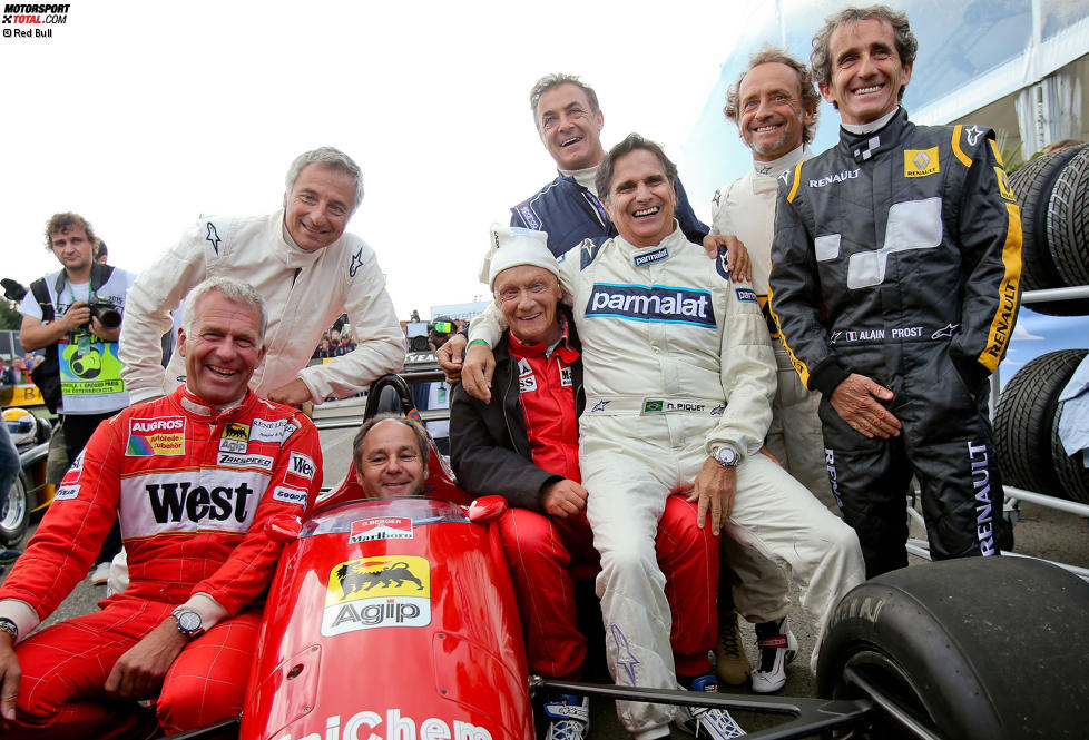 Rennen der Legenden: Christian Danner, Riccardo Patrese, Gerhard Berger, Niki Lauda, Jean Alesi, Nelson Piquet, Pierluigi Martini und Alain Prost 