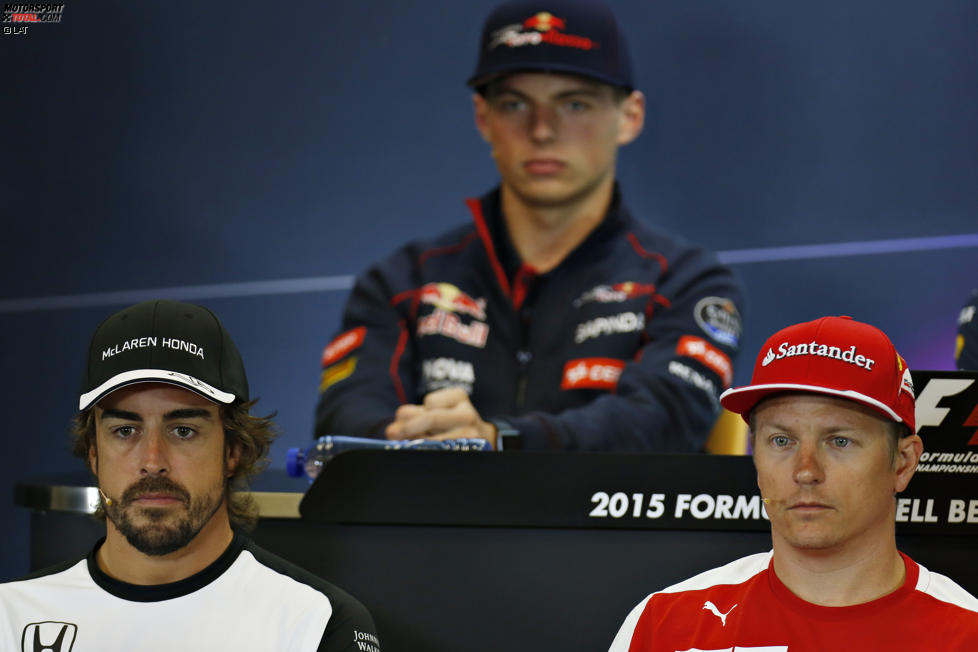 Fernando Alonso (McLaren), Kimi Räikkönen (Ferrari) und Max Verstappen (Toro Rosso) 