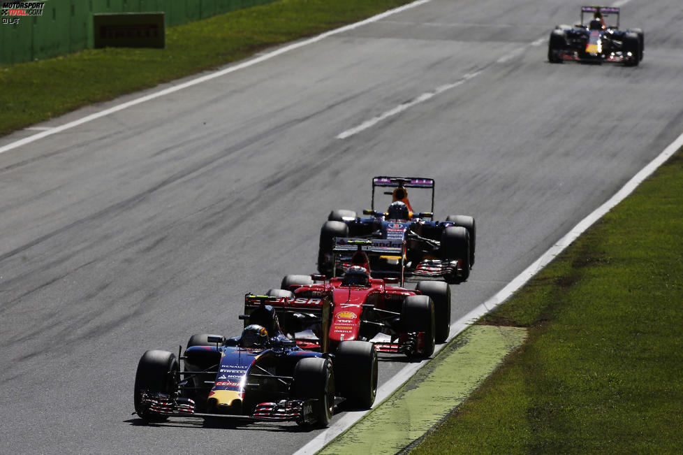 Carlos Sainz (Toro Rosso), Kimi Räikkönen (Ferrari) und Daniel Ricciardo (Red Bull) 