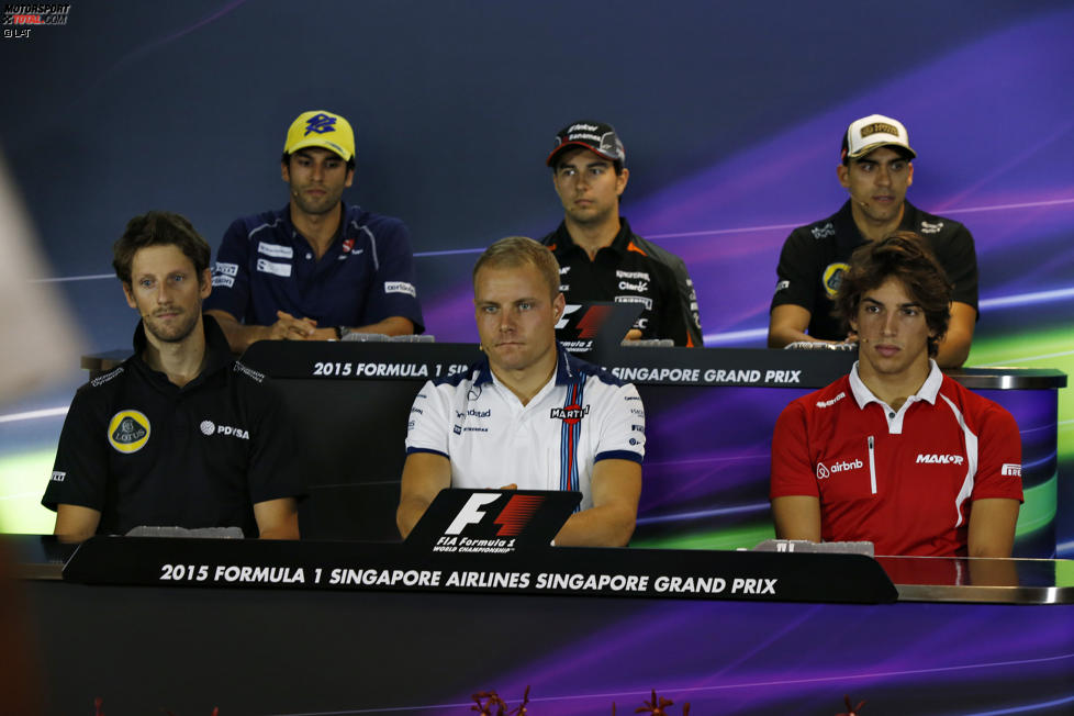 Felipe Nasr (Sauber), Sergio Perez (Force India), Pastor Maldonado (Lotus), Roberto Merhi (Manor-Marussia), Valtteri Bottas (Williams) und Romain Grosjean (Lotus) 