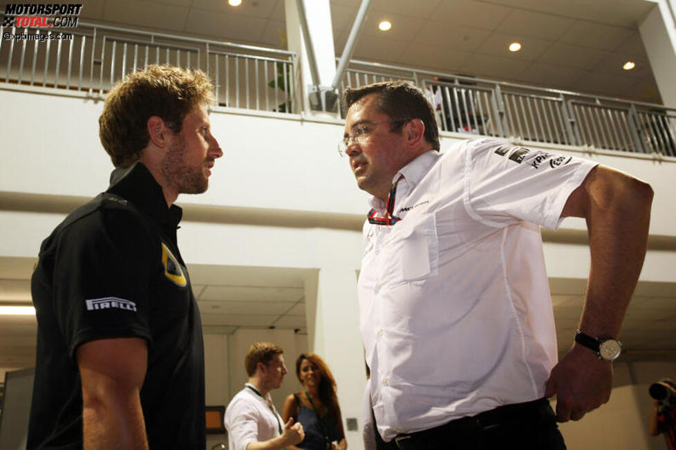 Romain Grosjean (Lotus) und Eric Boullier (McLaren) 