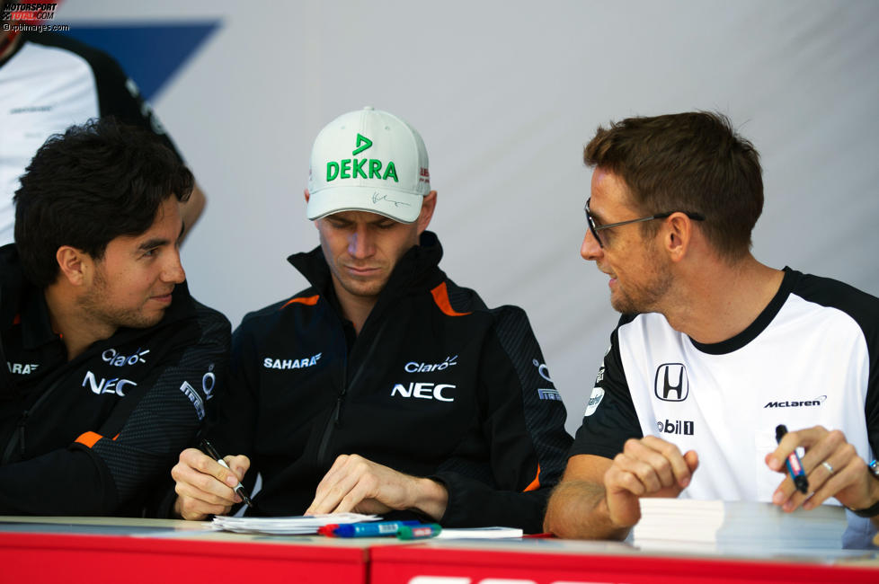Sergio Perez (Force India), Nico Hülkenberg (Force India) und Jenson Button (McLaren) 