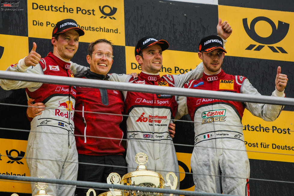 Mattias Ekström (Abt-Audi-Sportsline), Jamie Green (Rosberg-Audi) und Edoardo Mortara (Abt-Audi) 