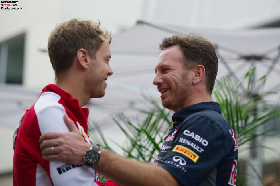 Sebastian Vettel (Ferrari) und Christian Horner 