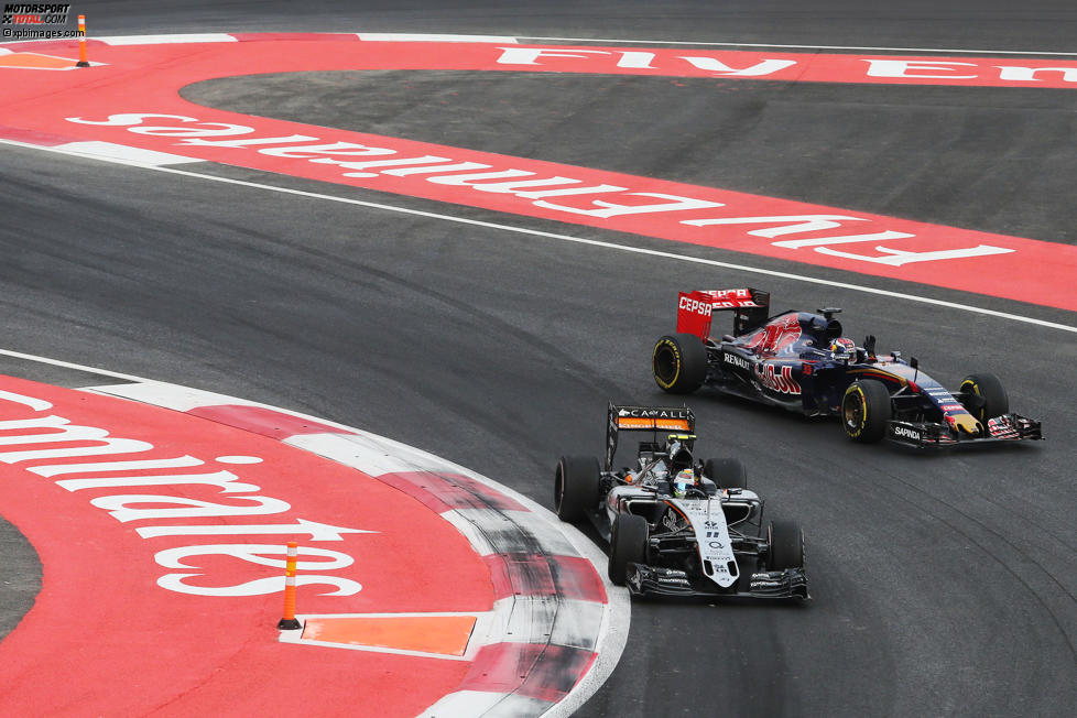 Sergio Perez (Force India) und Max Verstappen (Toro Rosso) 