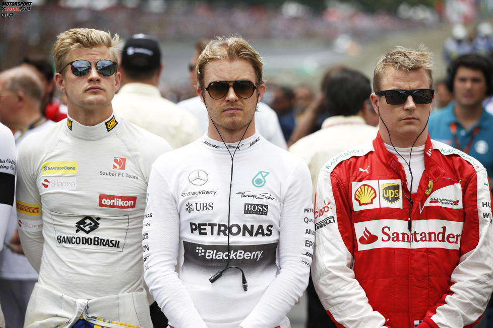 Marcus Ericsson (Sauber), Nico Rosberg (Mercedes) und Kimi Räikkönen (Ferrari) 