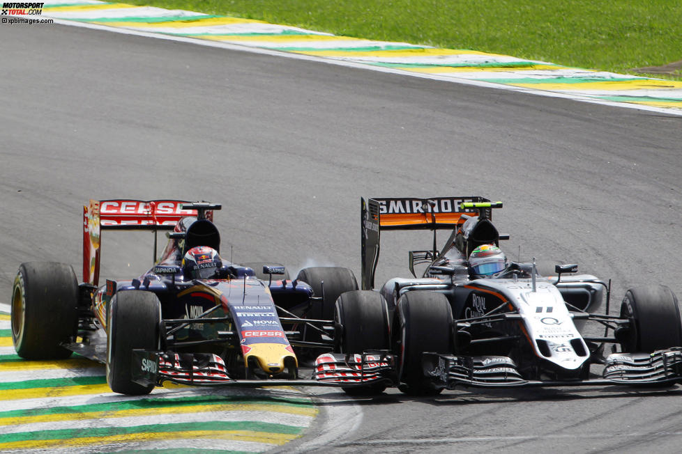 Sergio Perez (Force India) und Max Verstappen (Toro Rosso) 