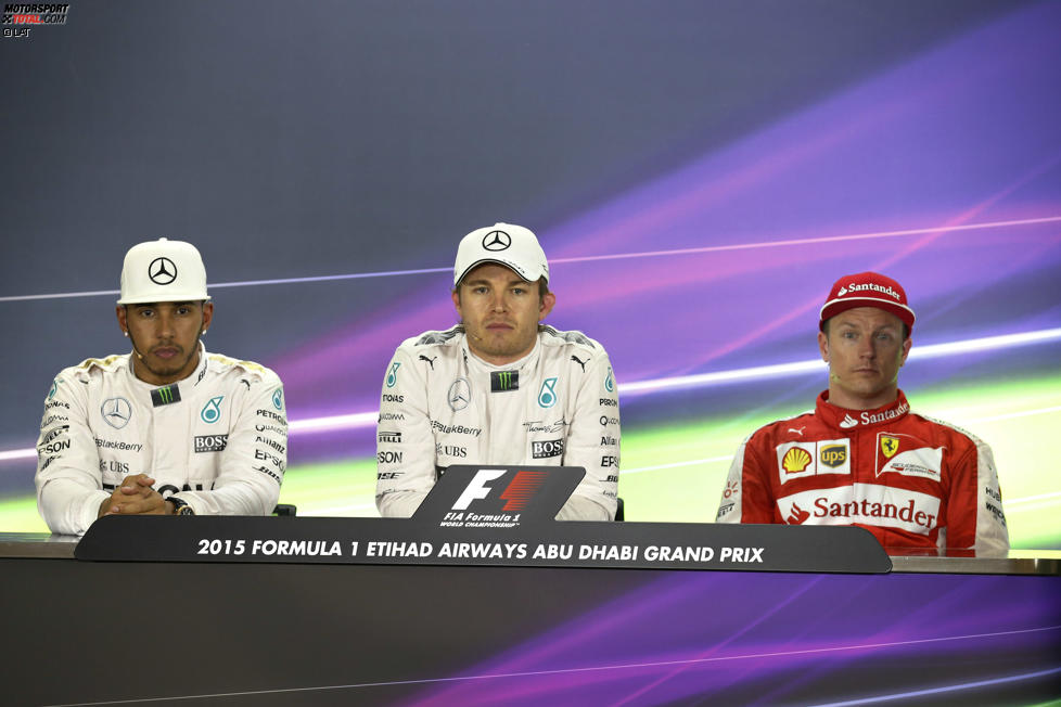 Nico Rosberg (Mercedes), Lewis Hamilton (Mercedes) und Kimi Räikkönen (Ferrari) 