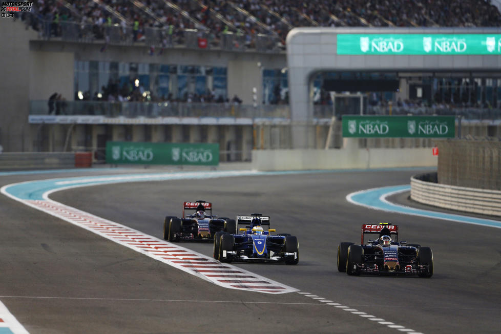 Carlos Sainz (Toro Rosso), Marcus Ericsson (Sauber) und Max Verstappen (Toro Rosso) 