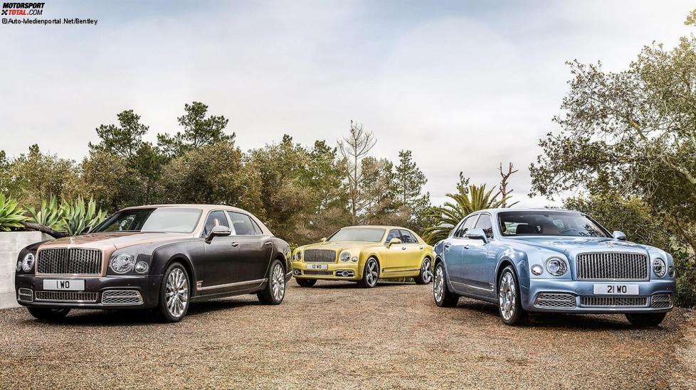 Bentley Mulsanne EWB (Extended Wheelbase) , Bentley Mulsanne Speed und Bentley Mulsanne (v. l.)