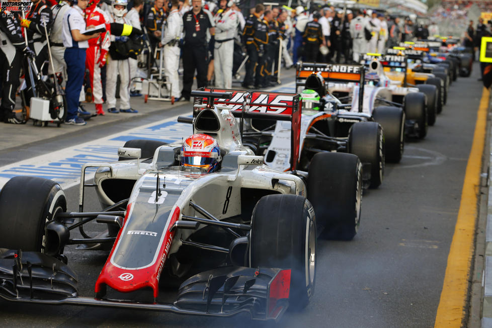 Romain Grosjean (Haas), Nico Hülkenberg (Force India) und Valtteri Bottas (Williams) 