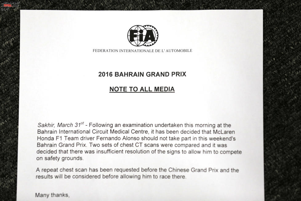 Statement der FIA: Keine Starterlaubnis für Fernando Alonso (McLaren) 