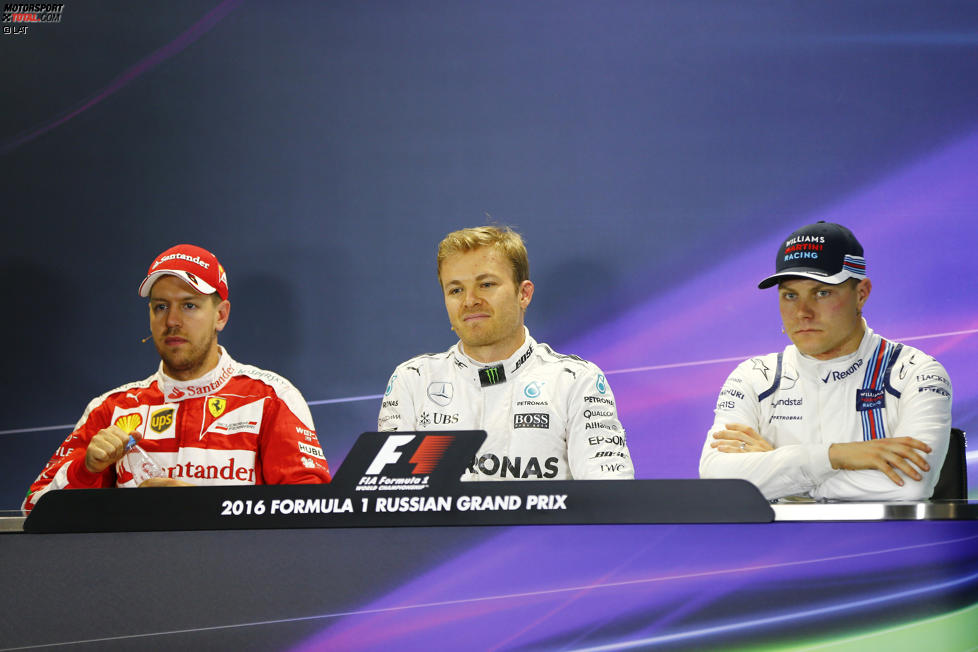 Sebastian Vettel (Ferrari), Nico Rosberg (Mercedes) und Valtteri Bottas (Williams) 
