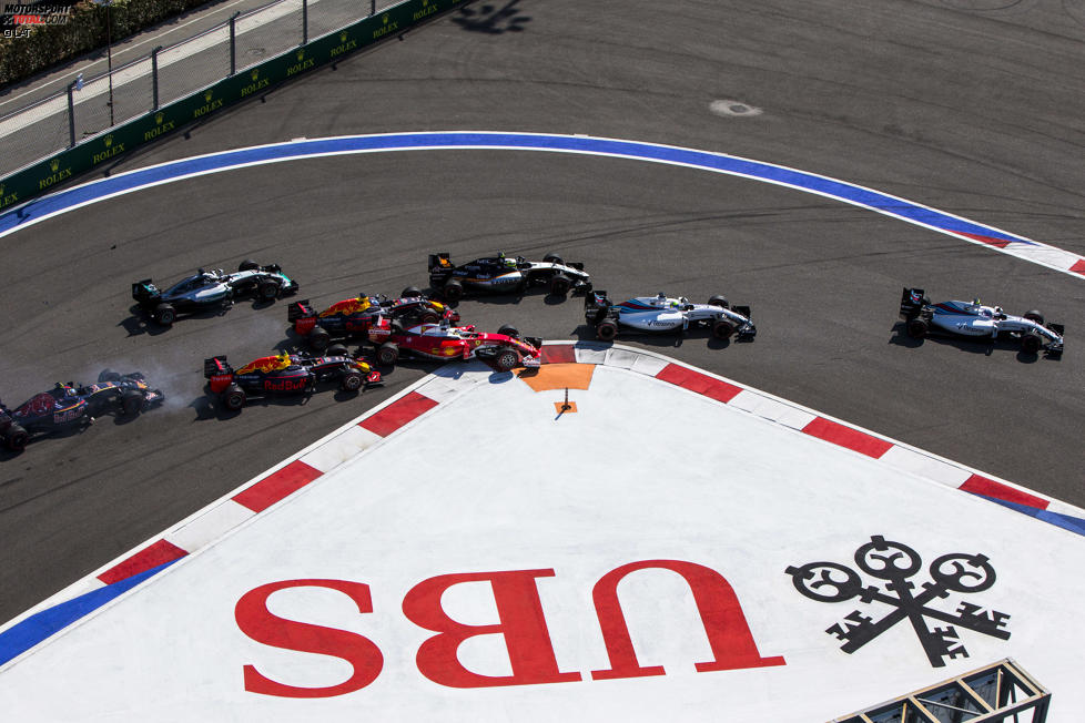 Valtteri Bottas (Williams), Felipe Massa (Williams), Sergio Perez (Force India), Daniil Kwjat (Red Bull) und Sebastian Vettel (Ferrari) 