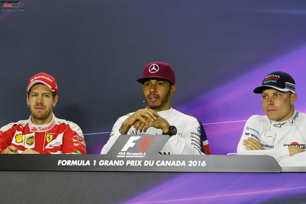 Sebastian Vettel (Ferrari), Lewis Hamilton (Mercedes) und Valtteri Bottas (Williams) 