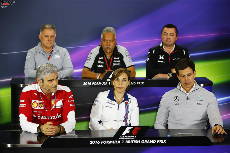 Maurizio Arrivabene, Vijay Mallya, Claire Williams, Eric Boullier und Toto Wolff 