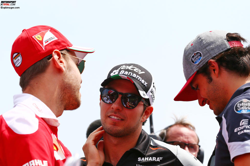 Sebastian Vettel (Ferrari), Sergio Perez (Force India) und Carlos Sainz (Toro Rosso) 