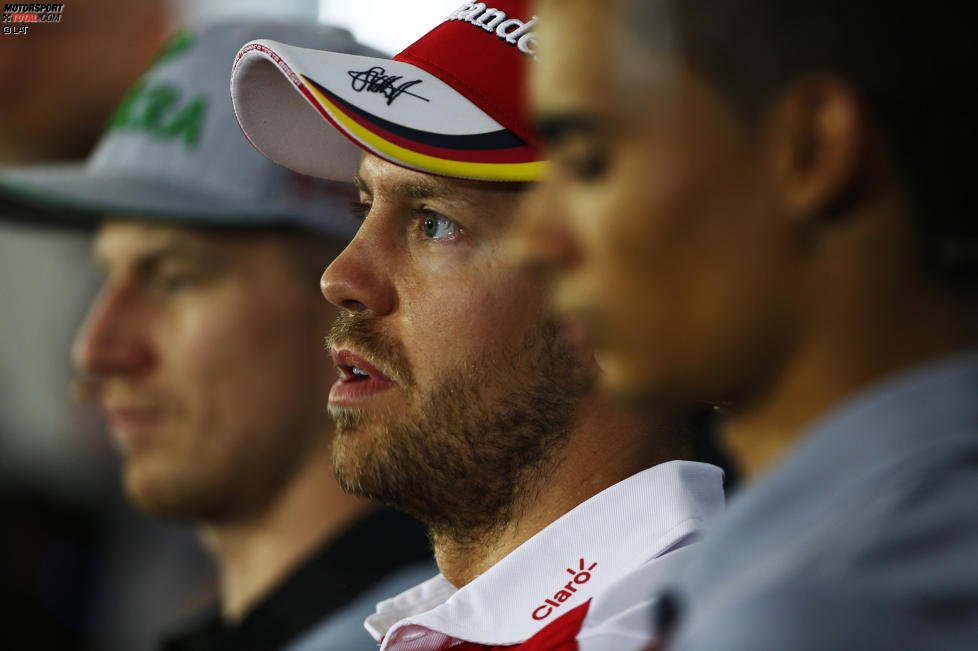 Sebastian Vettel (Ferrari), Nico Hülkenberg (Force India) und Pascal Wehrlein (Manor) 