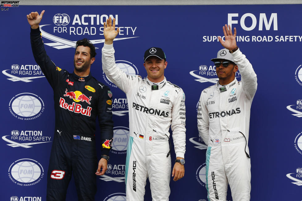 Nico Rosberg (Mercedes), Daniel Ricciardo (Red Bull) und Lewis Hamilton (Mercedes) 