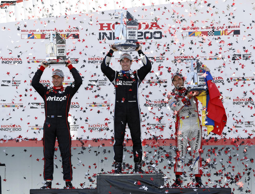Simon Pagenaud (Penske), Will Power (Penske) und Carlos Munoz (Andretti) 