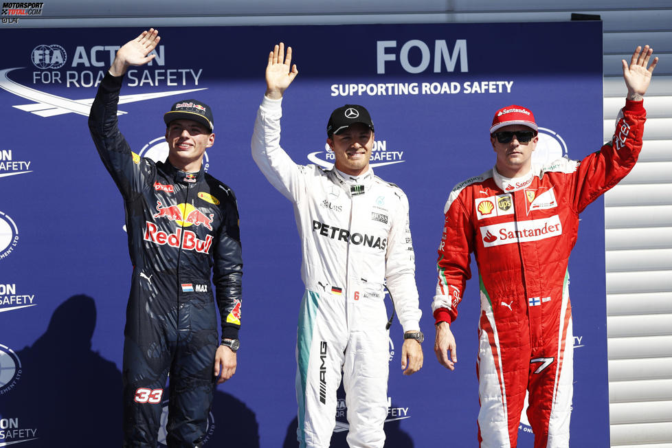 Nico Rosberg (Mercedes), Kimi Räikkönen (Ferrari) und Max Verstappen (Red Bull) 