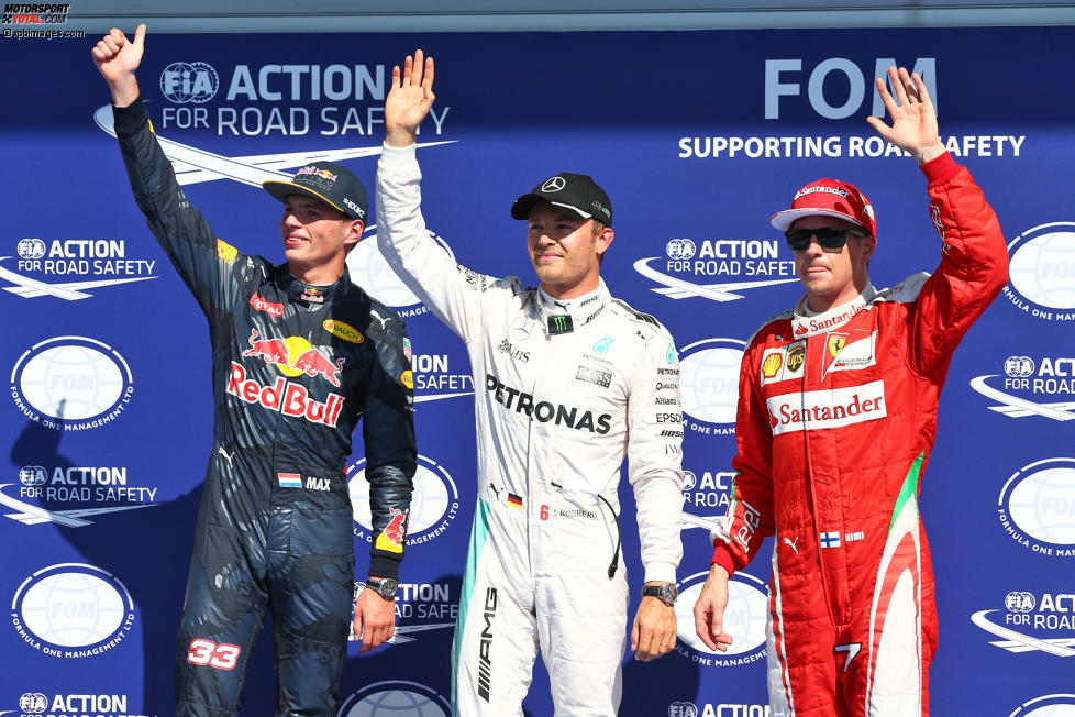 Max Verstappen (Red Bull), Nico Rosberg (Mercedes) und Kimi Räikkönen (Ferrari) 