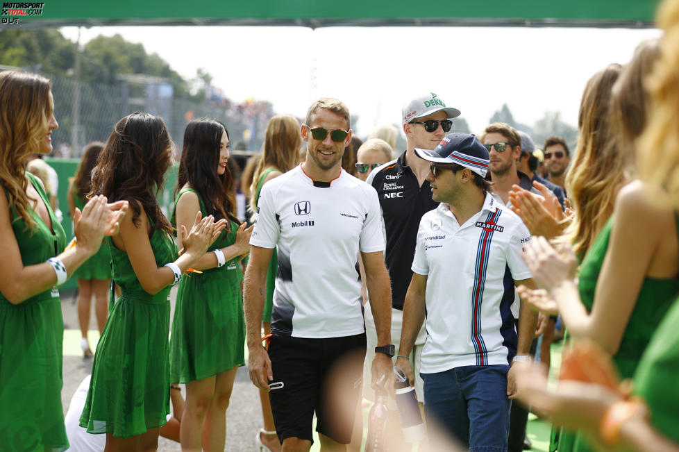 Jenson Button (McLaren), Felipe Massa (Williams), Nico Hülkenberg (Force India) und Romain Grosjean (Haas) 