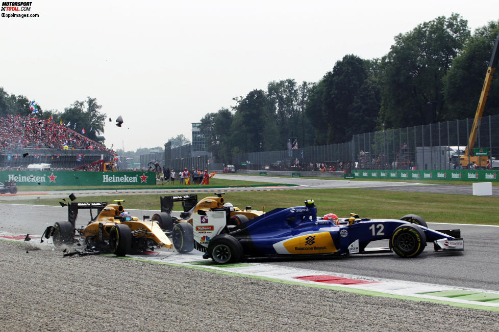 Jolyon Palmer (Renault), Felipe Nasr (Sauber) und Kevin Magnussen (Renault) 
