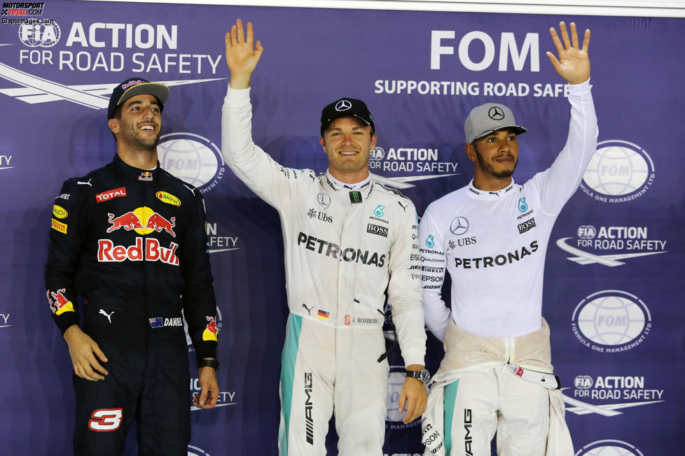 Daniel Ricciardo (Red Bull), Nico Rosberg (Mercedes) und Lewis Hamilton (Mercedes) 