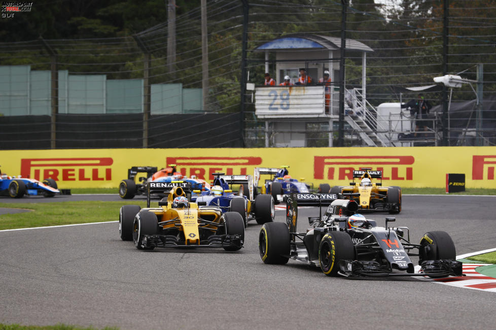 Fernando Alonso (McLaren), Jolyon Palmer (Renault), Marcus Ericsson (Sauber), Kevin Magnussen (Renault) und Felipe Nasr (Sauber) 