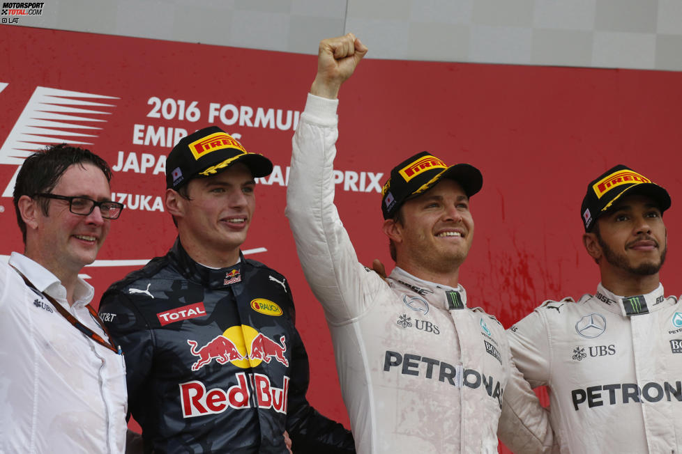 Max Verstappen (Red Bull), Nico Rosberg (Mercedes) und Lewis Hamilton (Mercedes) 
