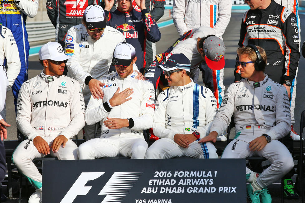 Lewis Hamilton (Mercedes), Fernando Alonso (McLaren), Jenson Button (McLaren), Felipe Massa (Williams) und Nico Rosberg (Mercedes) 