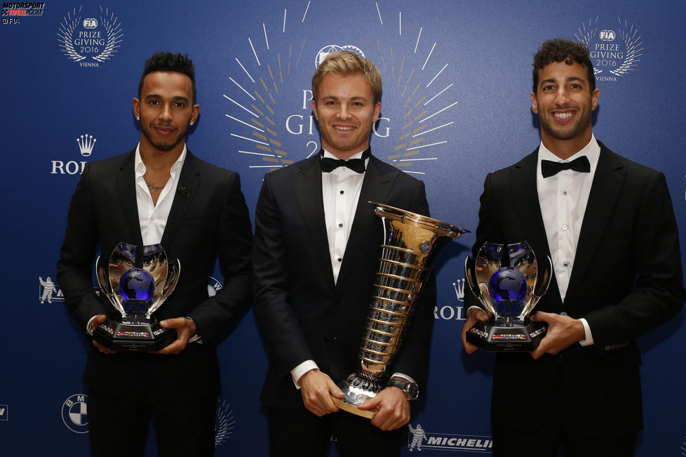 Lewis Hamilton, Nico Rosberg und Daniel Ricciardo 