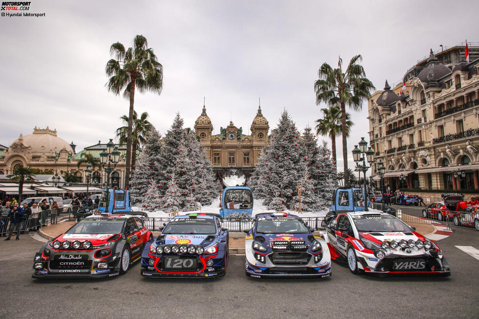 Die Boliden der vier WRC-Hersteller