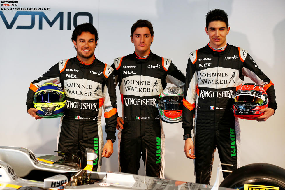 Sergio Perez (Force India), Alfonso Celis (Force India) und Esteban Ocon (Force India) 