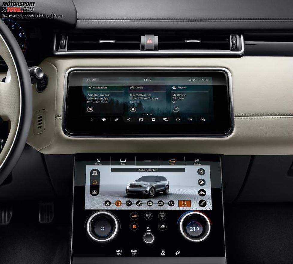 Mittelkonsole im Innenraum des Range Rover Velar 2017