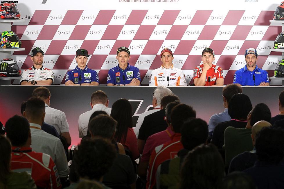 , Maverick Vinales (), Marc Marquez (Honda), Jorge Lorenzo (Ducati) und Andrea Iannone (Suzuki) 