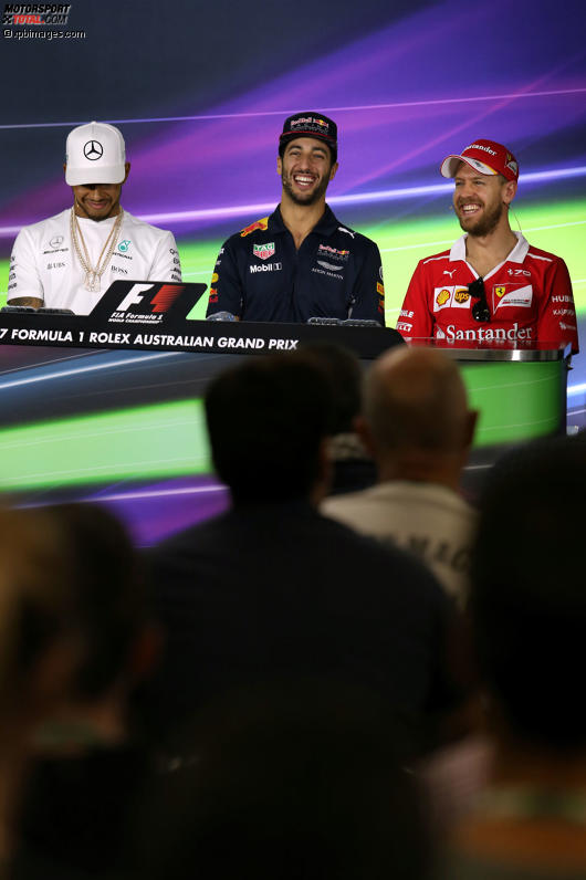 Lewis Hamilton (Mercedes), Daniel Ricciardo (Red Bull) und Sebastian Vettel (Ferrari) 