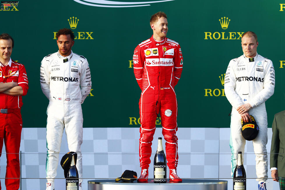 Sebastian Vettel (Ferrari), Lewis Hamilton (Mercedes) und Valtteri Bottas (Mercedes) 