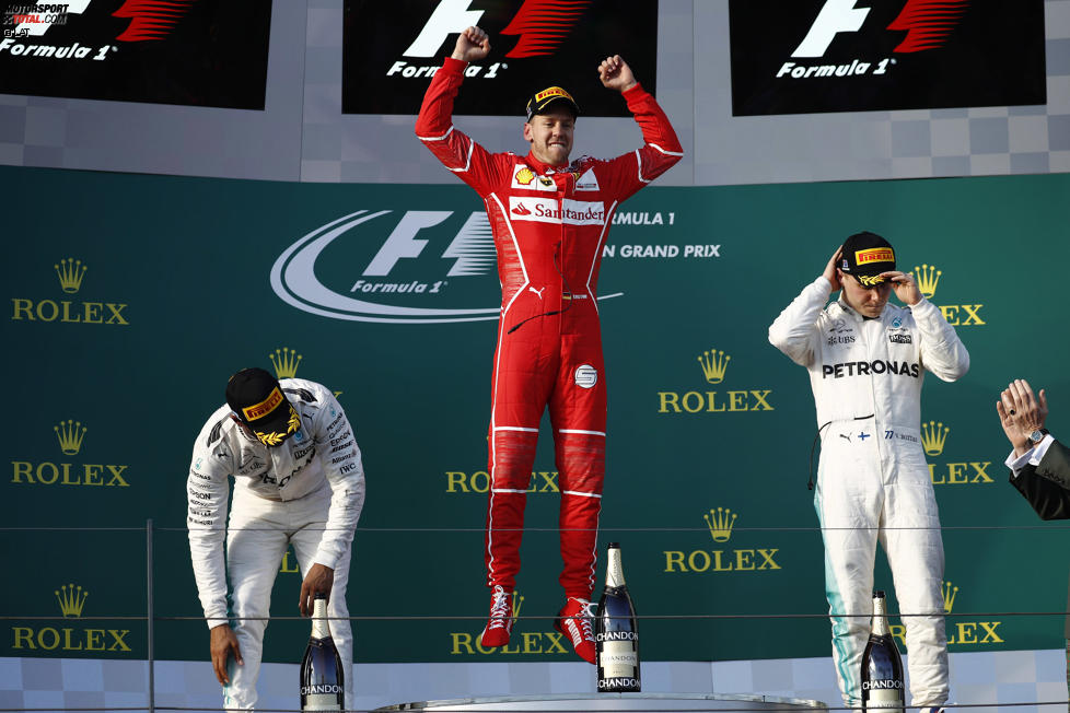Sebastian Vettel (Ferrari), Lewis Hamilton (Mercedes) und Valtteri Bottas (Mercedes) 