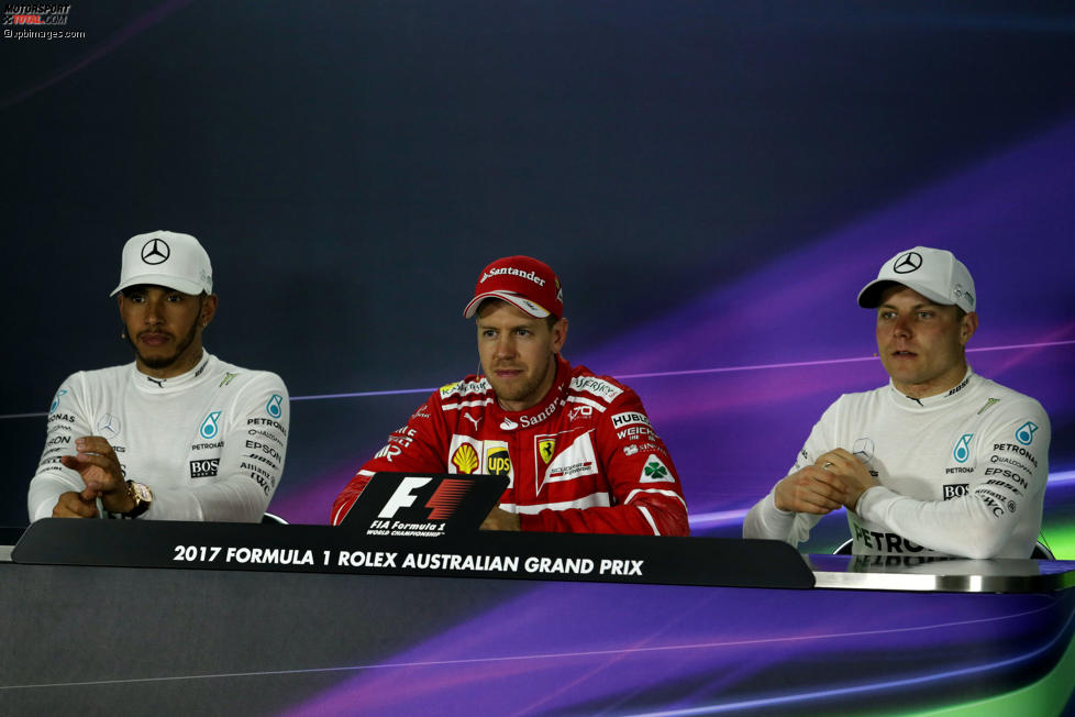 Lewis Hamilton (Mercedes), Sebastian Vettel (Ferrari) und Valtteri Bottas (Mercedes) 