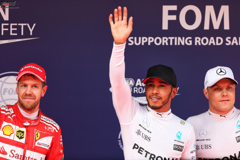 Sebastian Vettel (Ferrari), Lewis Hamilton (Mercedes) und Valtteri Bottas (Mercedes) 