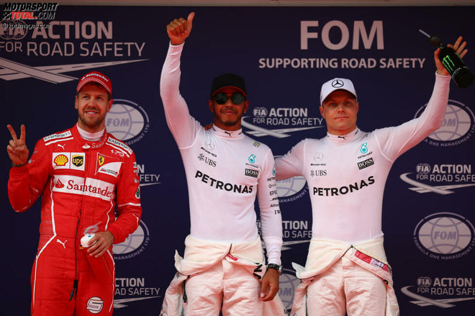 Lewis Hamilton (Mercedes), Sebastian Vettel (Ferrari) und Valtteri Bottas (Mercedes) 