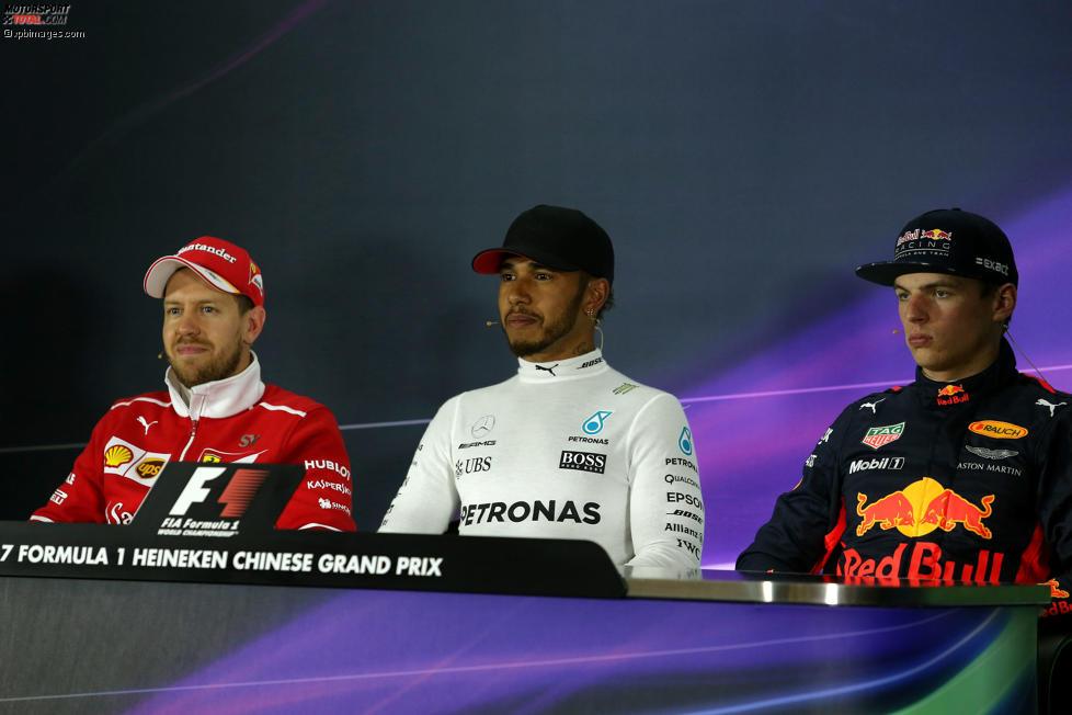 Sebastian Vettel (Ferrari), Lewis Hamilton (Mercedes) und Max Verstappen (Red Bull) 